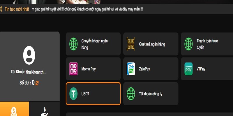 Nạp qua USDT đơn giản và an toàn cho hội viên